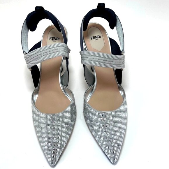 Fendi Colibrì Silver high heels 85mm slingbacks Women Pointed Toe Pumps Sz 41.5 - Picture 2 of 9